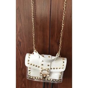White With Gold Studs Crossbody Bag